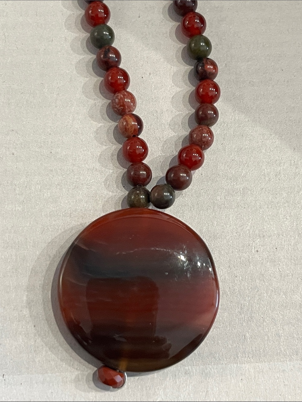 Handmade Red Agate Beaded Pendant Necklace Jasper beads